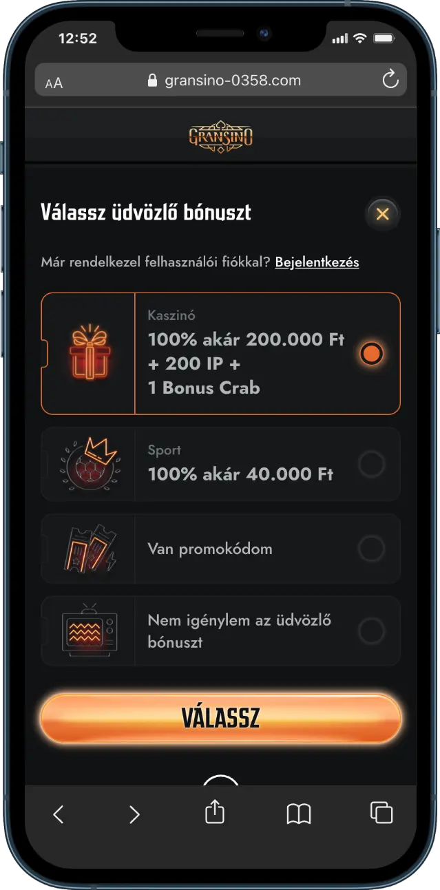 Gransino regisztrációo