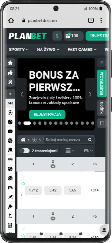 Wersja mobilna PlanBet