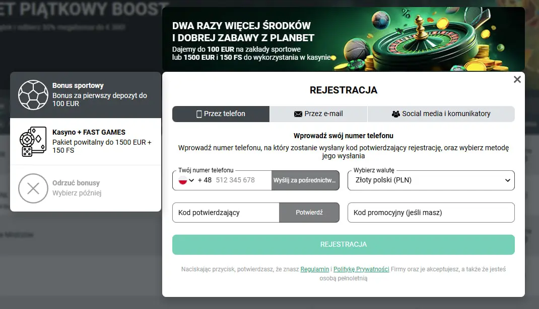 Rejestracja PlanBet